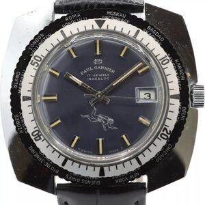 Vintage 45mm Paul Garnier World Time Diver Men's Mechanical Wristwatch SwissMade